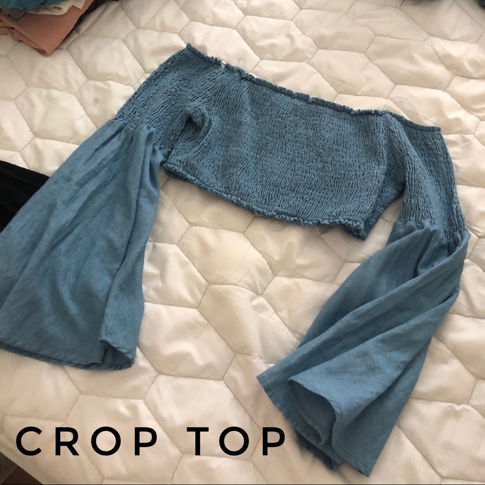 Smocked bell sleeve crop top